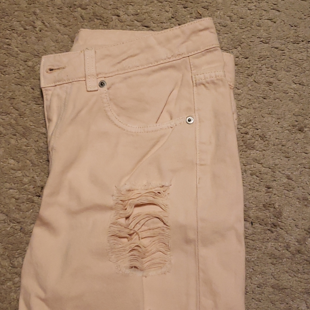 H&M blush pink slim low rise distressed jeans sz 6